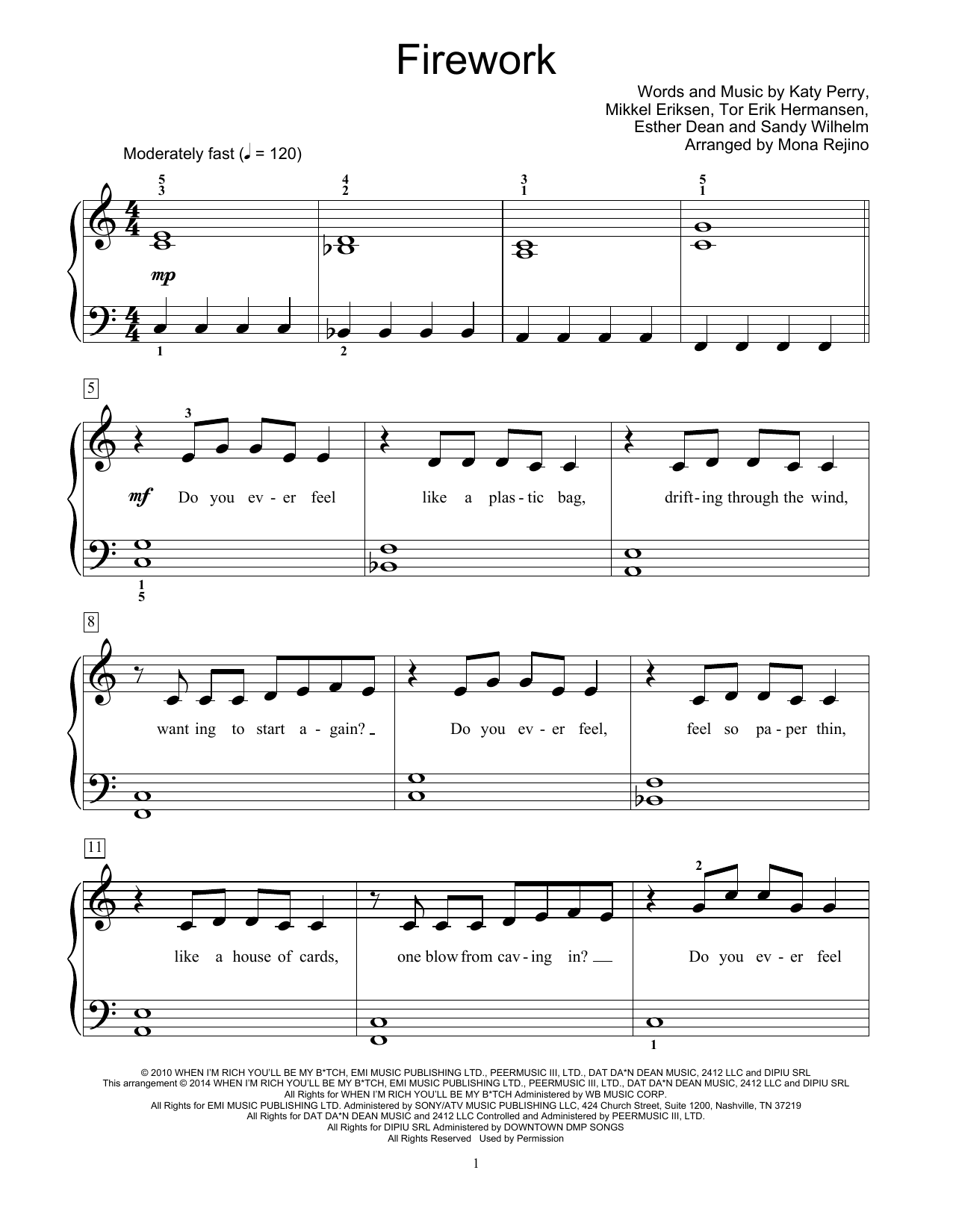 Mona Rejino Firework (arr. Mona Rejino) sheet music notes and chords arranged for Educational Piano