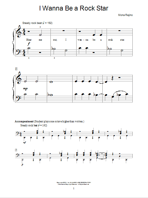 Mona Rejino I Wanna Be A Rock Star sheet music notes and chords arranged for Educational Piano