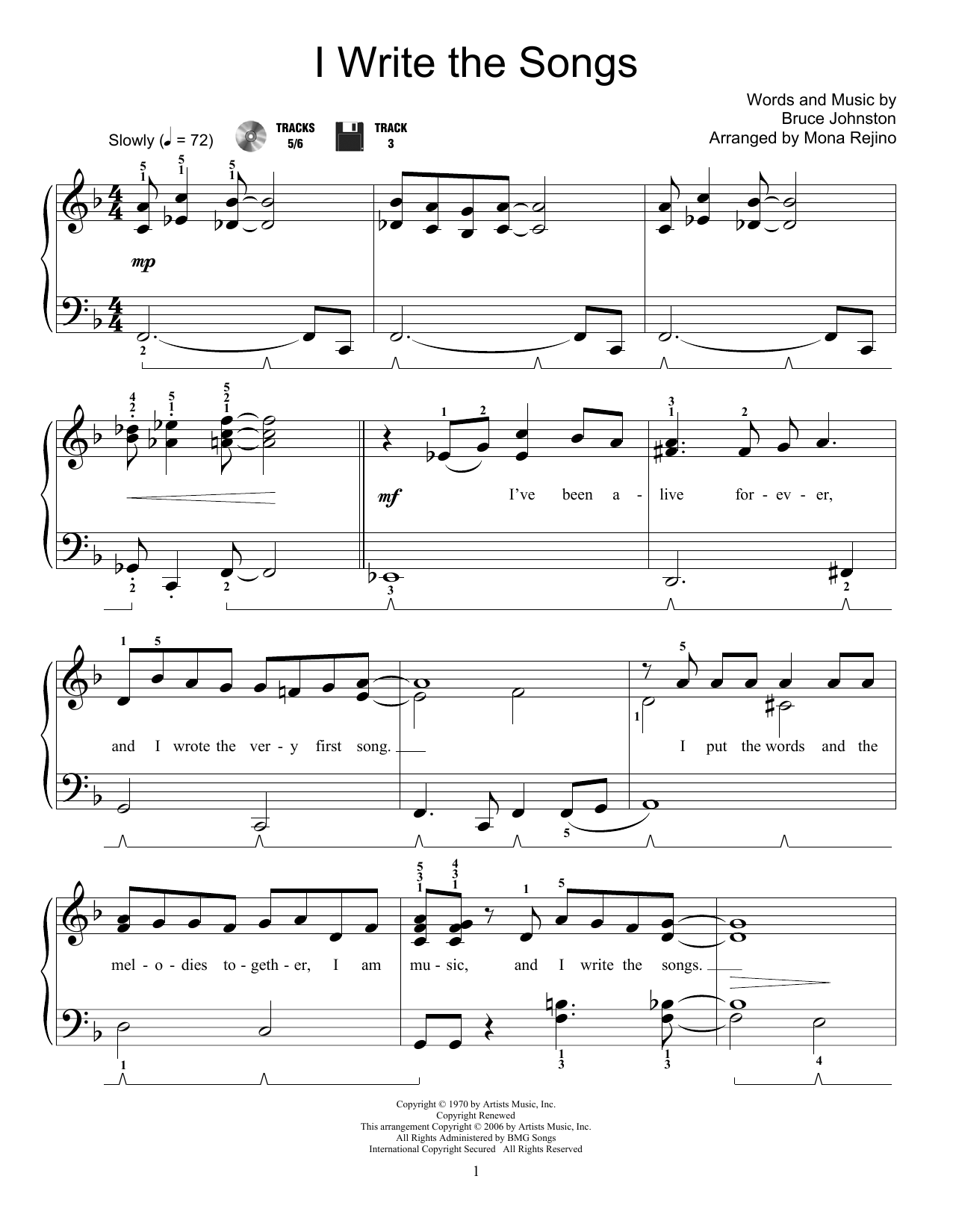 Mona Rejino I Write The Songs sheet music notes and chords arranged for Educational Piano