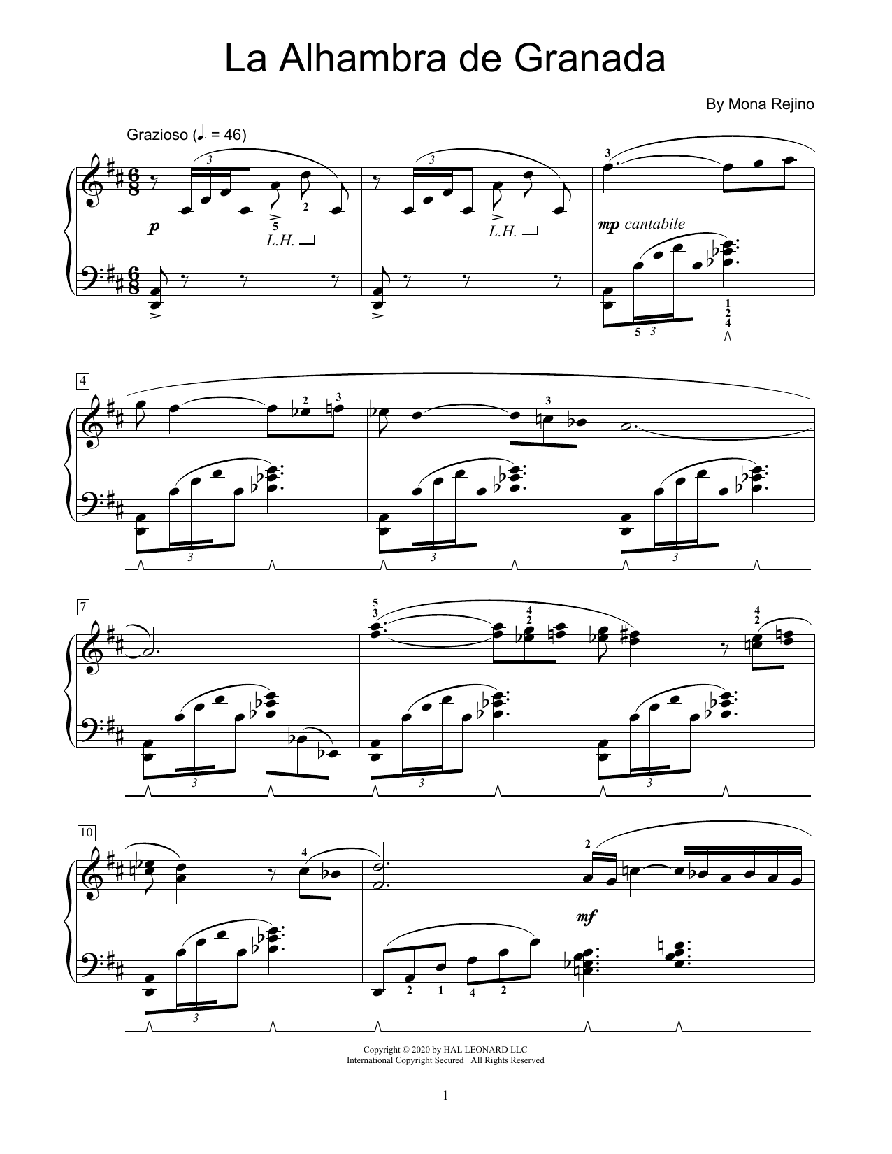 Mona Rejino La Alhambra De Granada sheet music notes and chords arranged for Educational Piano