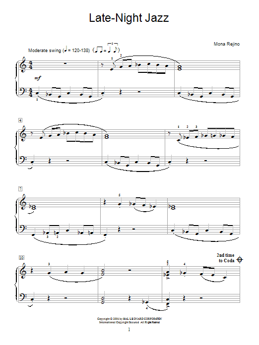 Mona Rejino Late-Night Jazz sheet music notes and chords arranged for Educational Piano