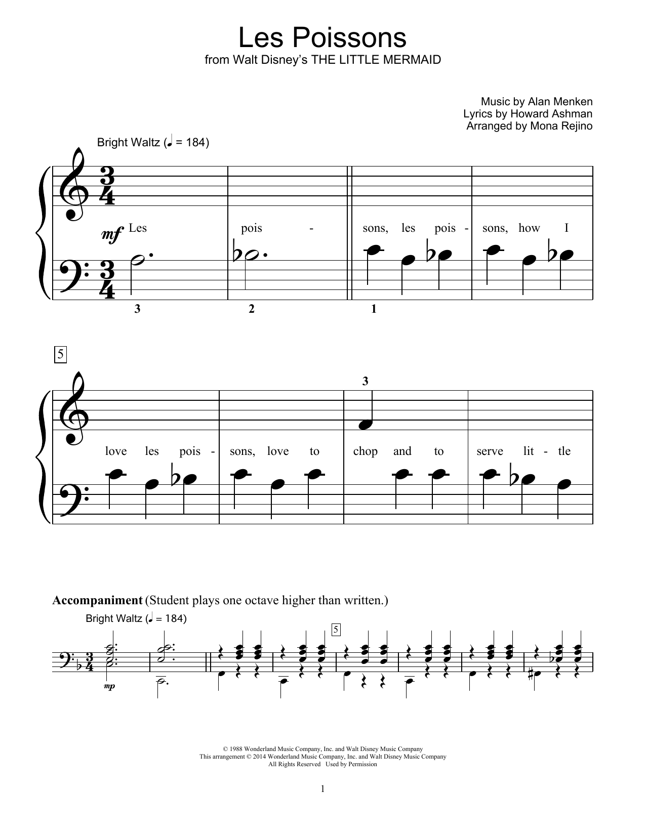 Mona Rejino Les Poissons (from The Little Mermaid) sheet music notes and chords arranged for Educational Piano