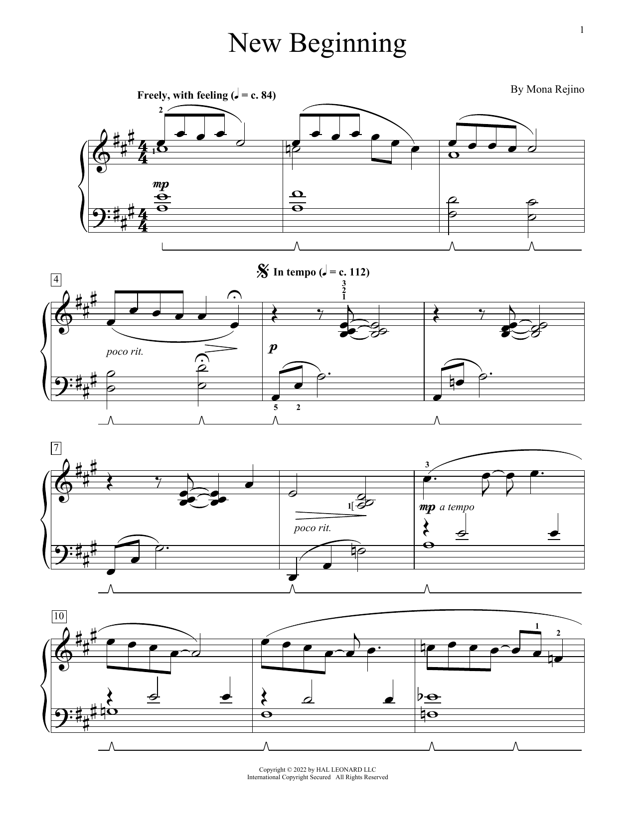 Mona Rejino New Beginning sheet music notes and chords arranged for Educational Piano