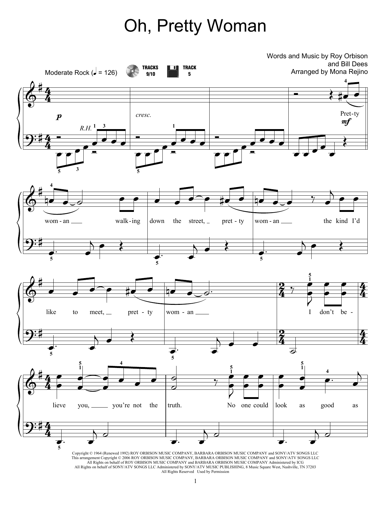 Mona Rejino Oh, Pretty Woman sheet music notes and chords arranged for Educational Piano