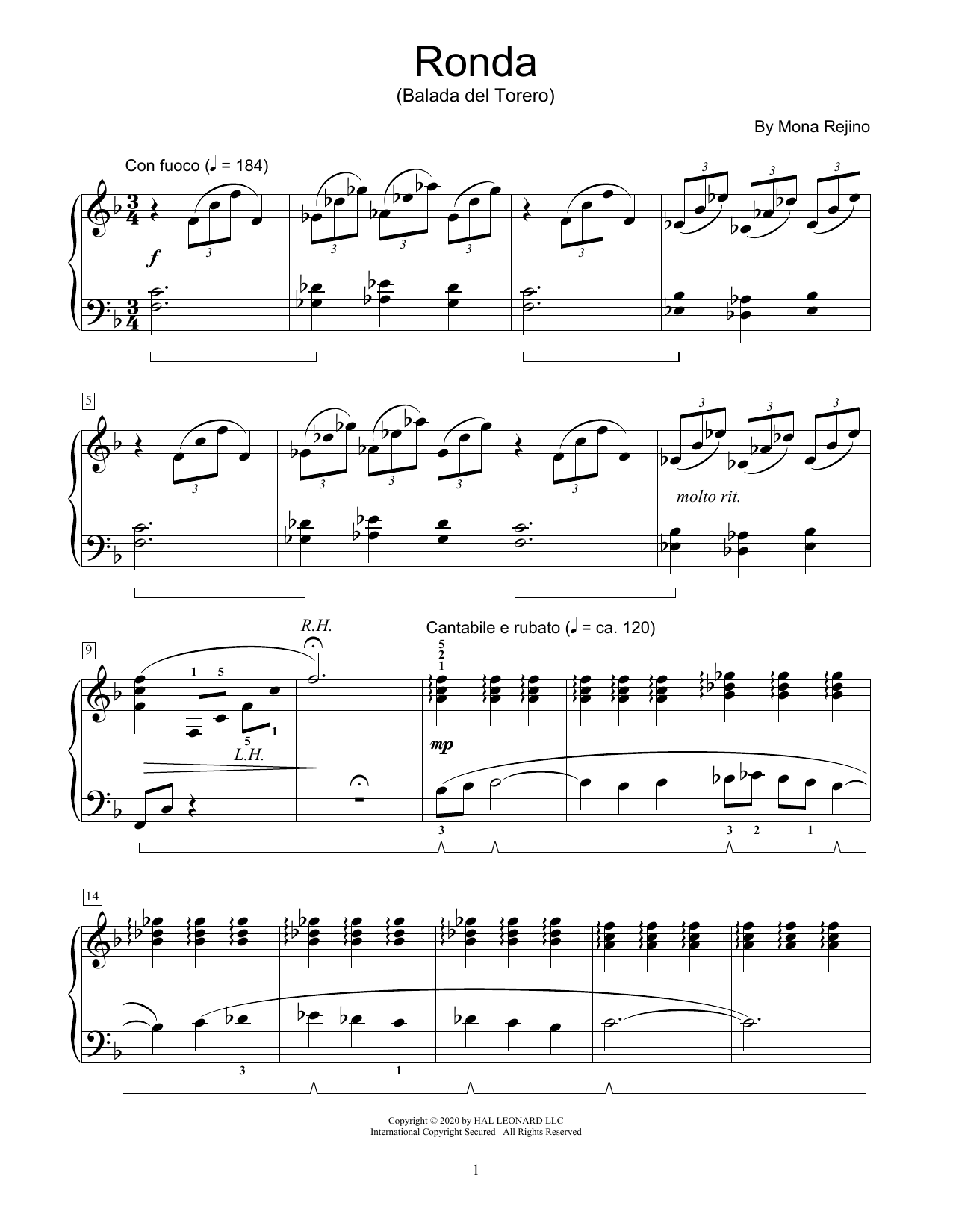 Mona Rejino Ronda (Balada Del Torero) sheet music notes and chords arranged for Educational Piano