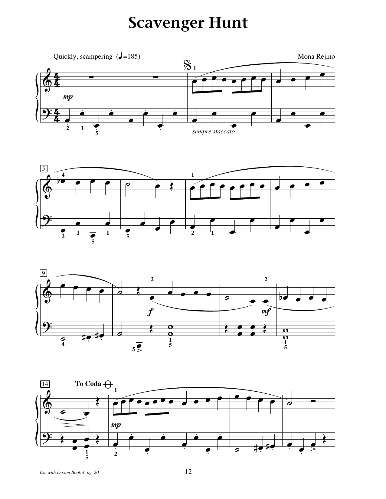 Mona Rejino Scavenger Hunt sheet music notes and chords arranged for Educational Piano
