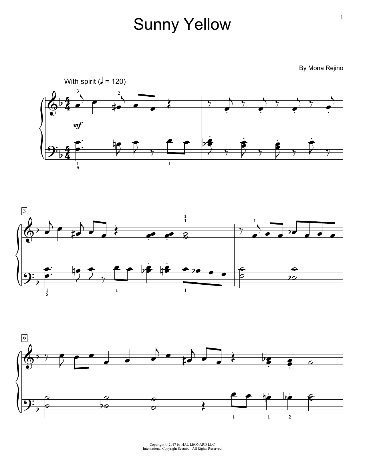 Mona Rejino Sunny Yellow sheet music notes and chords arranged for Educational Piano