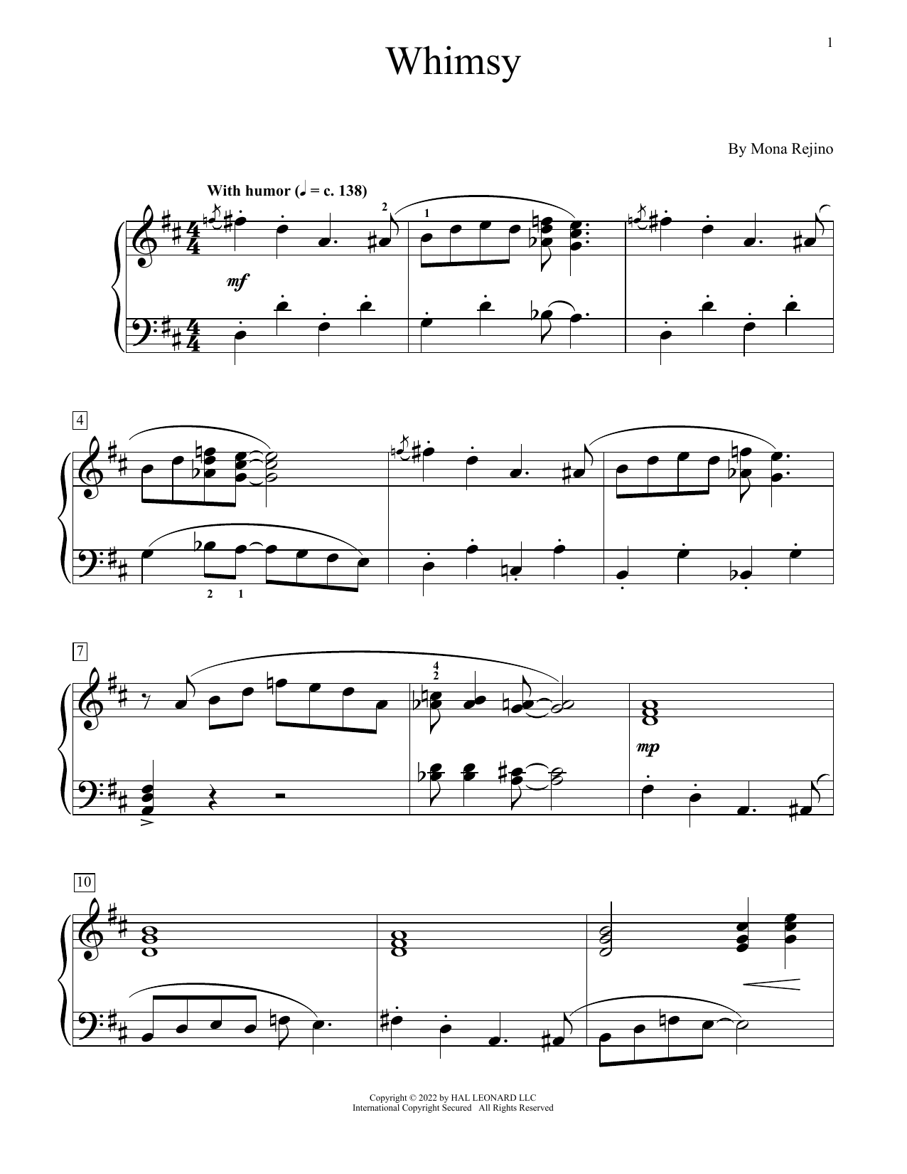 Mona Rejino Whimsy sheet music notes and chords arranged for Educational Piano