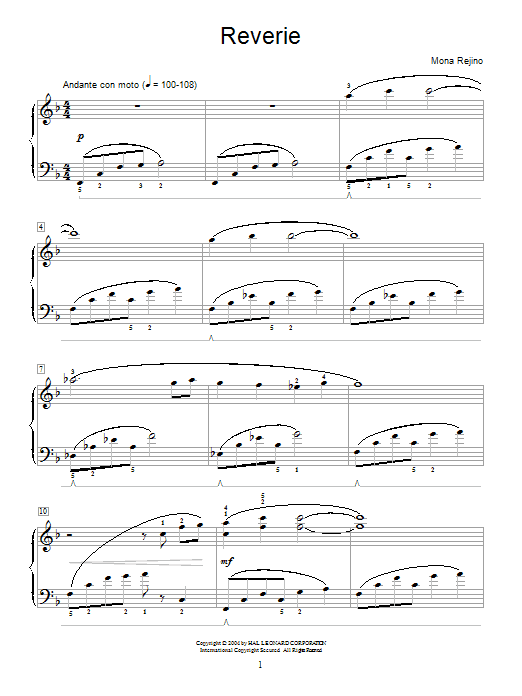 Mona Rejino Reverie sheet music notes and chords. Download Printable PDF.