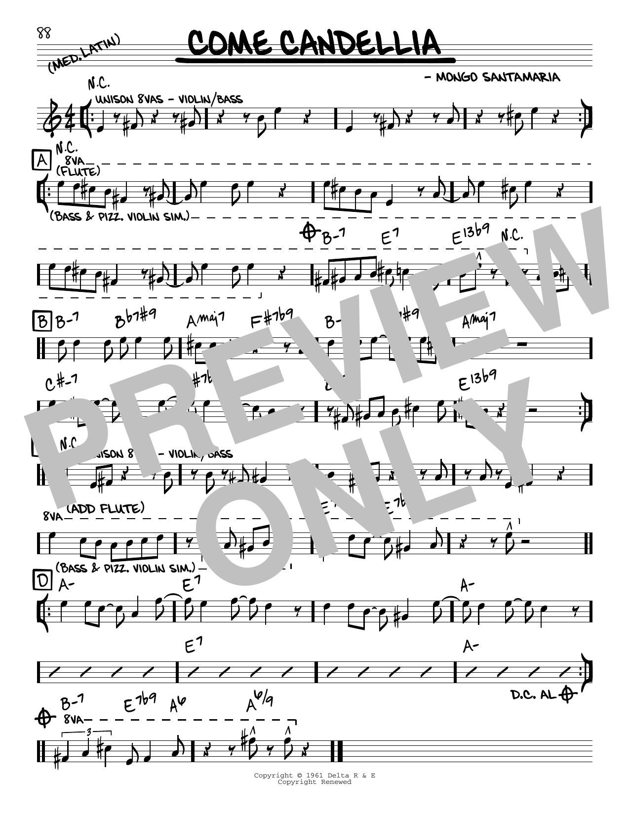 Mongo Santamaria Come Candellia sheet music notes and chords arranged for Real Book – Melody & Chords