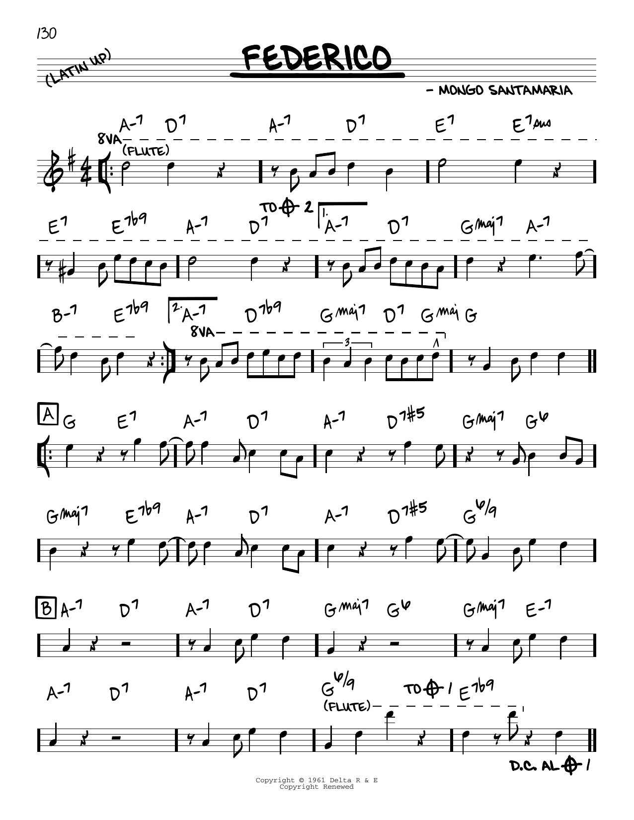 Mongo Santamaria Federico sheet music notes and chords arranged for Real Book – Melody & Chords
