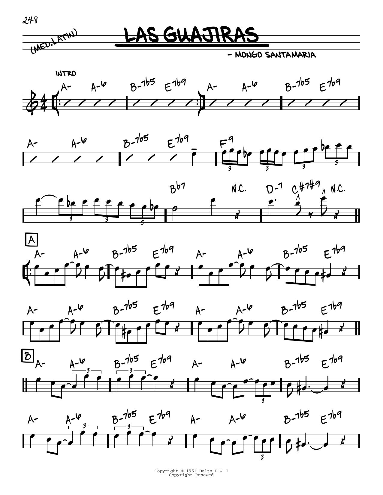 Mongo Santamaria Las Guajiras sheet music notes and chords arranged for Real Book – Melody & Chords