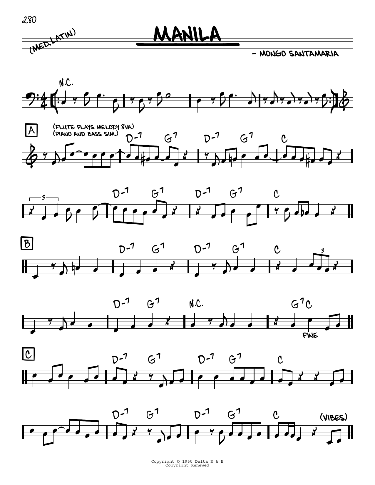 Mongo Santamaria Manila sheet music notes and chords arranged for Real Book – Melody & Chords