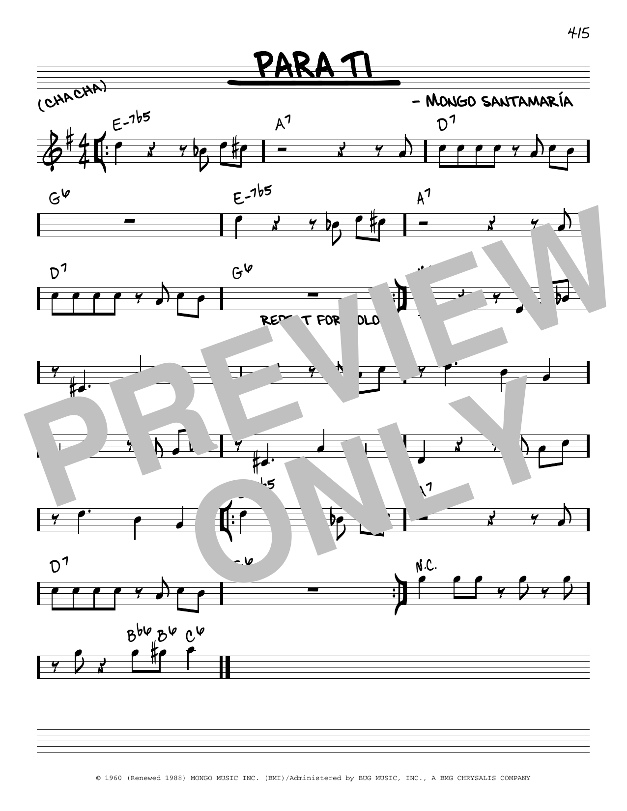 Mongo Santamaria Para Ti sheet music notes and chords arranged for Real Book – Melody & Chords