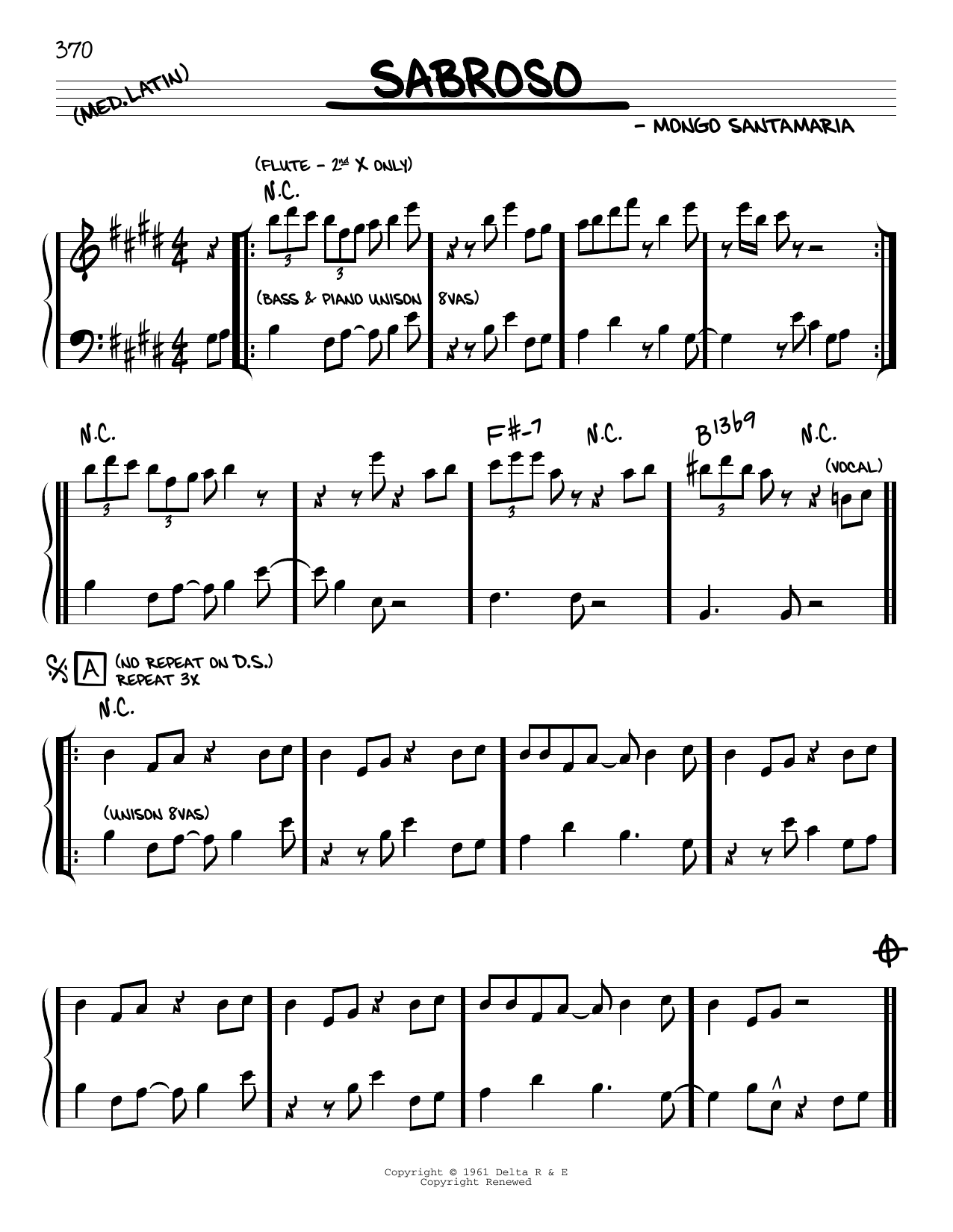 Mongo Santamaria Sabroso sheet music notes and chords arranged for Real Book – Melody & Chords