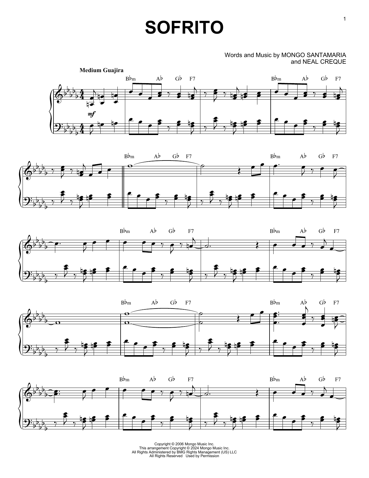 Mongo Santamaria Sofrito (arr. Brent Edstrom) sheet music notes and chords arranged for Piano Solo