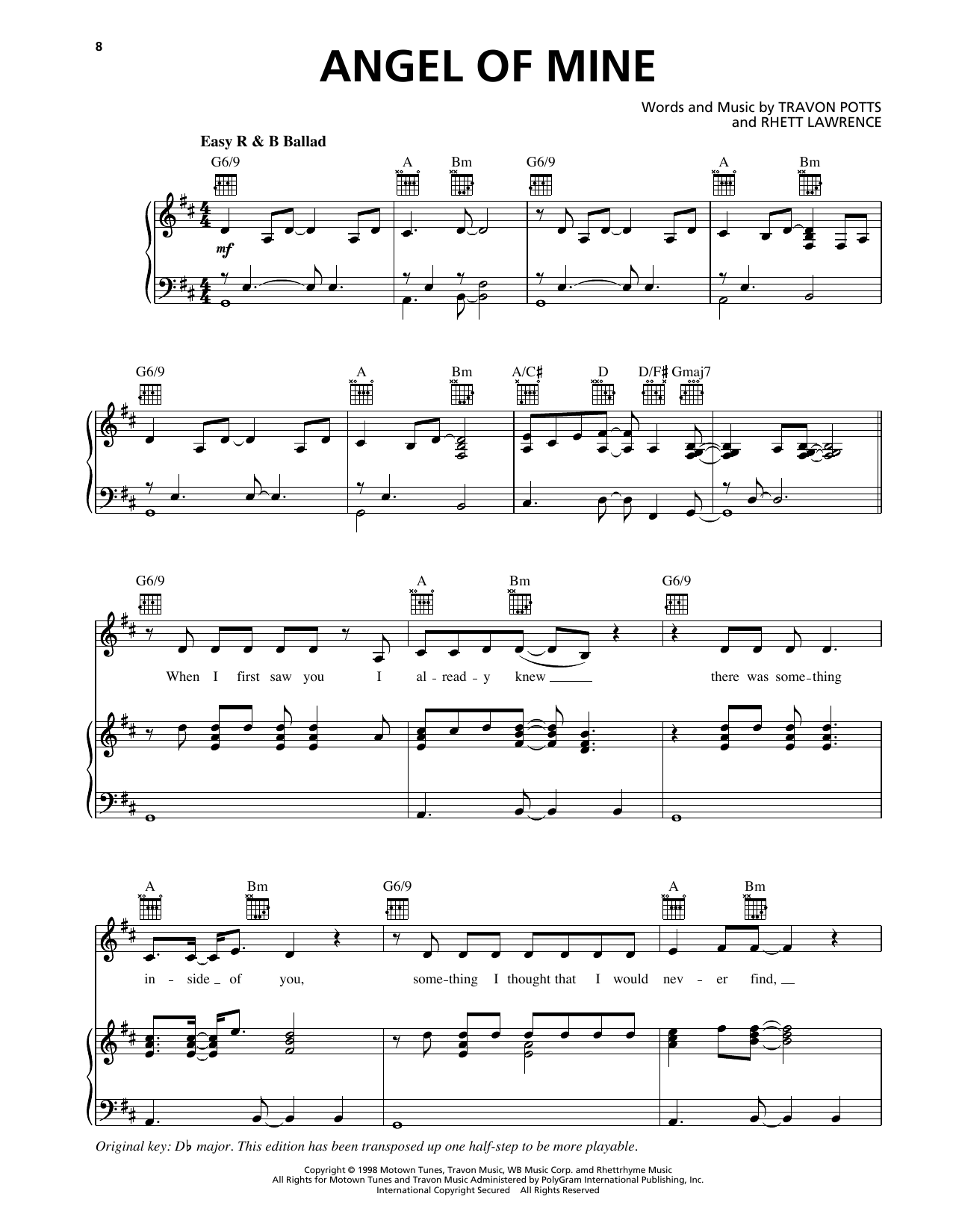 Monica Angel Of Mine sheet music notes and chords arranged for Piano, Vocal & Guitar Chords (Right-Hand Melody)