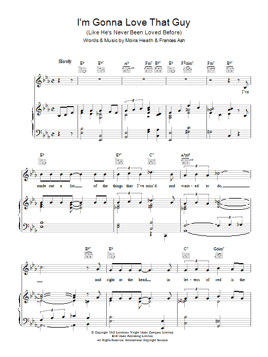 Monica Lewis I'm Gonna Love That Guy (Like He's Never Been Loved Before) sheet music notes and chords arranged for Piano, Vocal & Guitar Chords