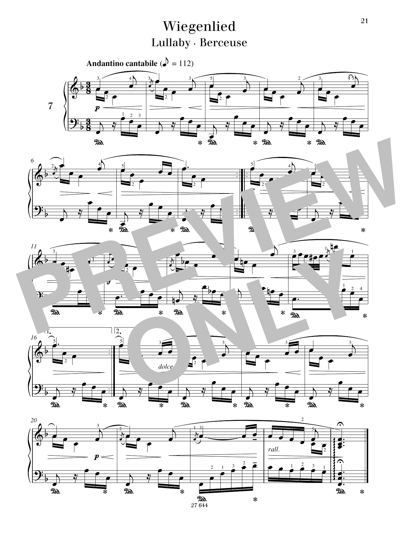 Monika Twelsiek Lullaby sheet music notes and chords arranged for Piano Solo