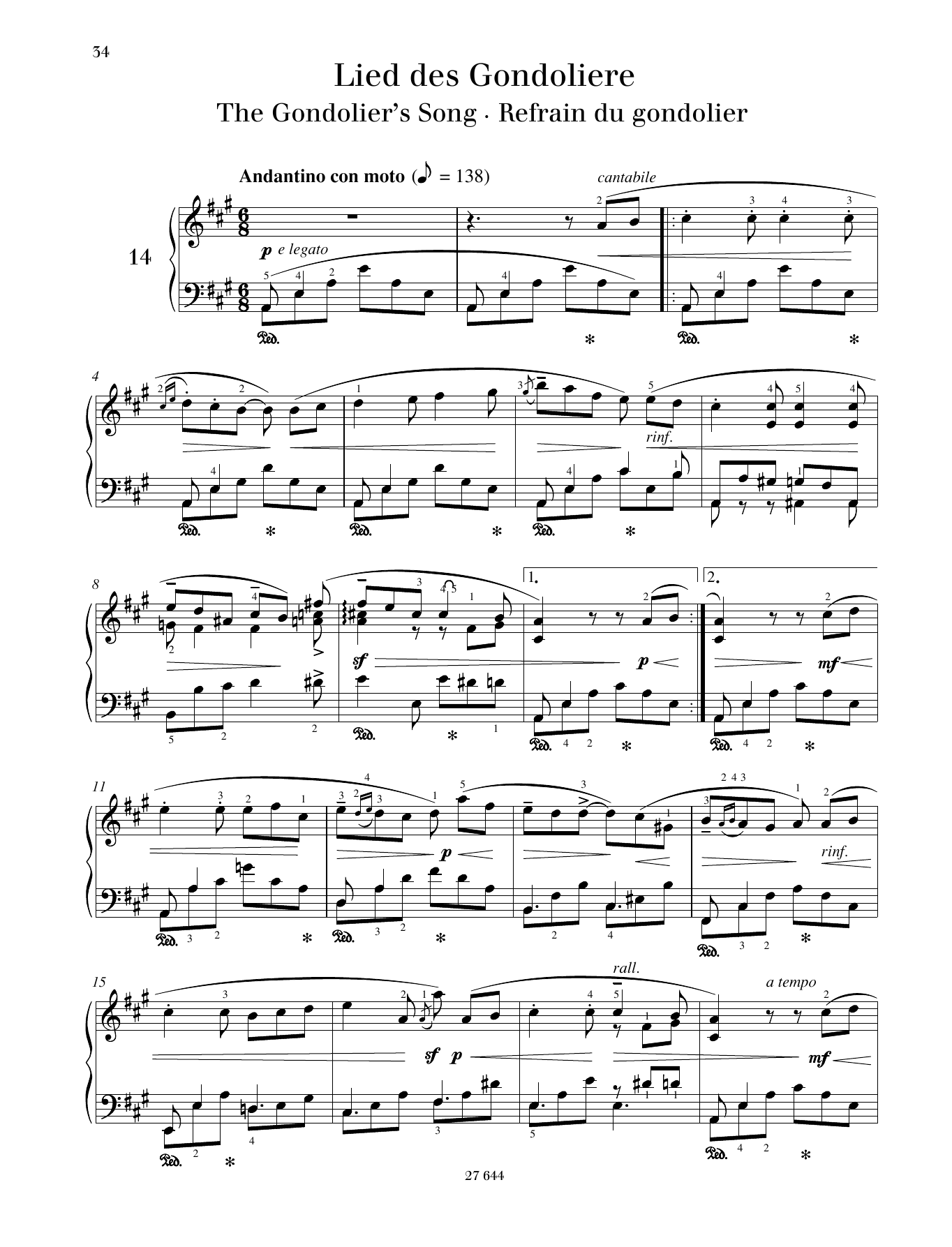 Monika Twelsiek The Gondolier's Song sheet music notes and chords arranged for Piano Solo