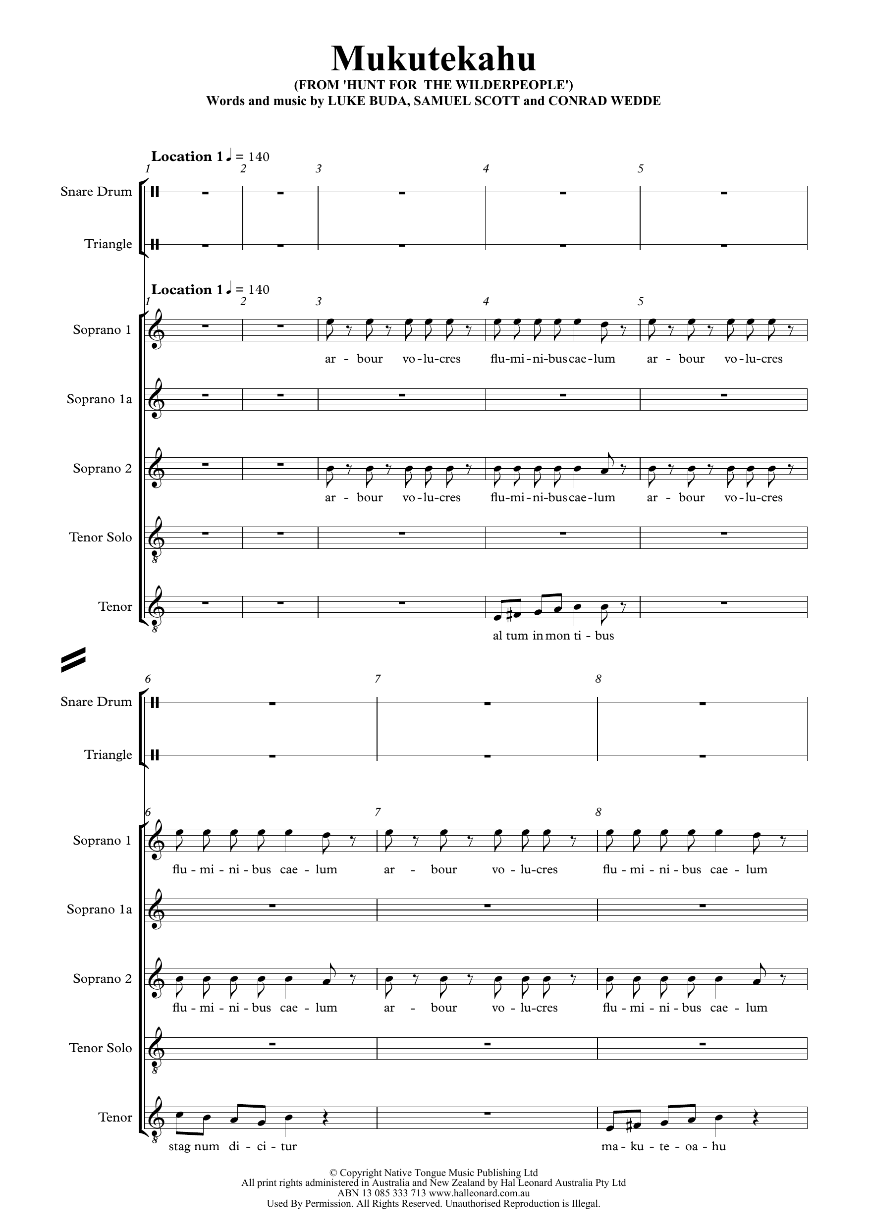 Moniker Mukutekahu (from Hunt for the Wilderpeople) sheet music notes and chords arranged for Choir