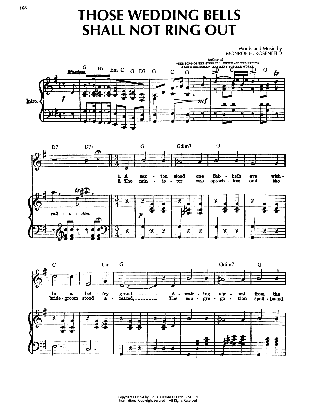 Monroe H. Rosenfeld Those Wedding Bells Shall Not Ring Out sheet music notes and chords arranged for Piano, Vocal & Guitar Chords (Right-Hand Melody)