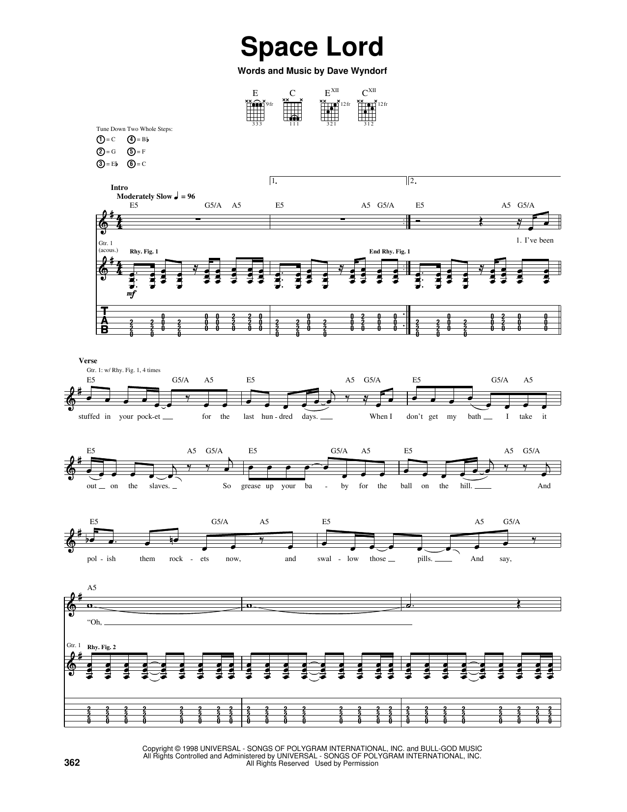 Monster Magnet Space Lord sheet music notes and chords arranged for Guitar Tab