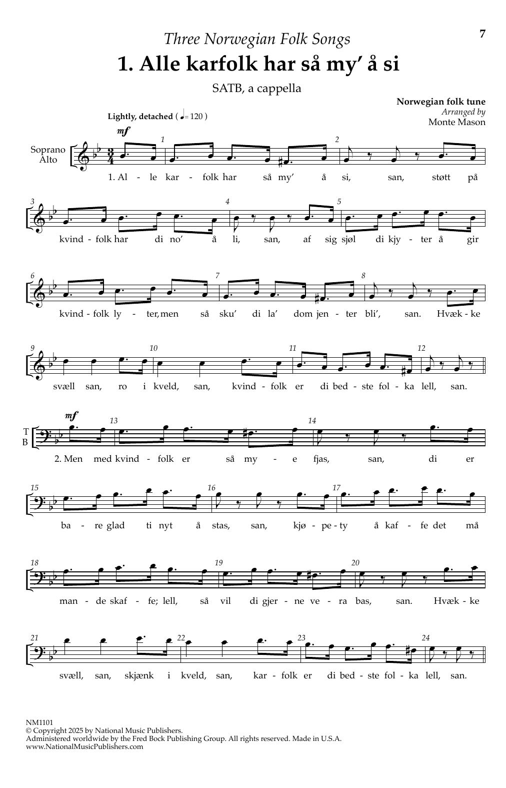 Monte Mason Alle Karfolk Har Sa My' a Si sheet music notes and chords arranged for SATB Choir