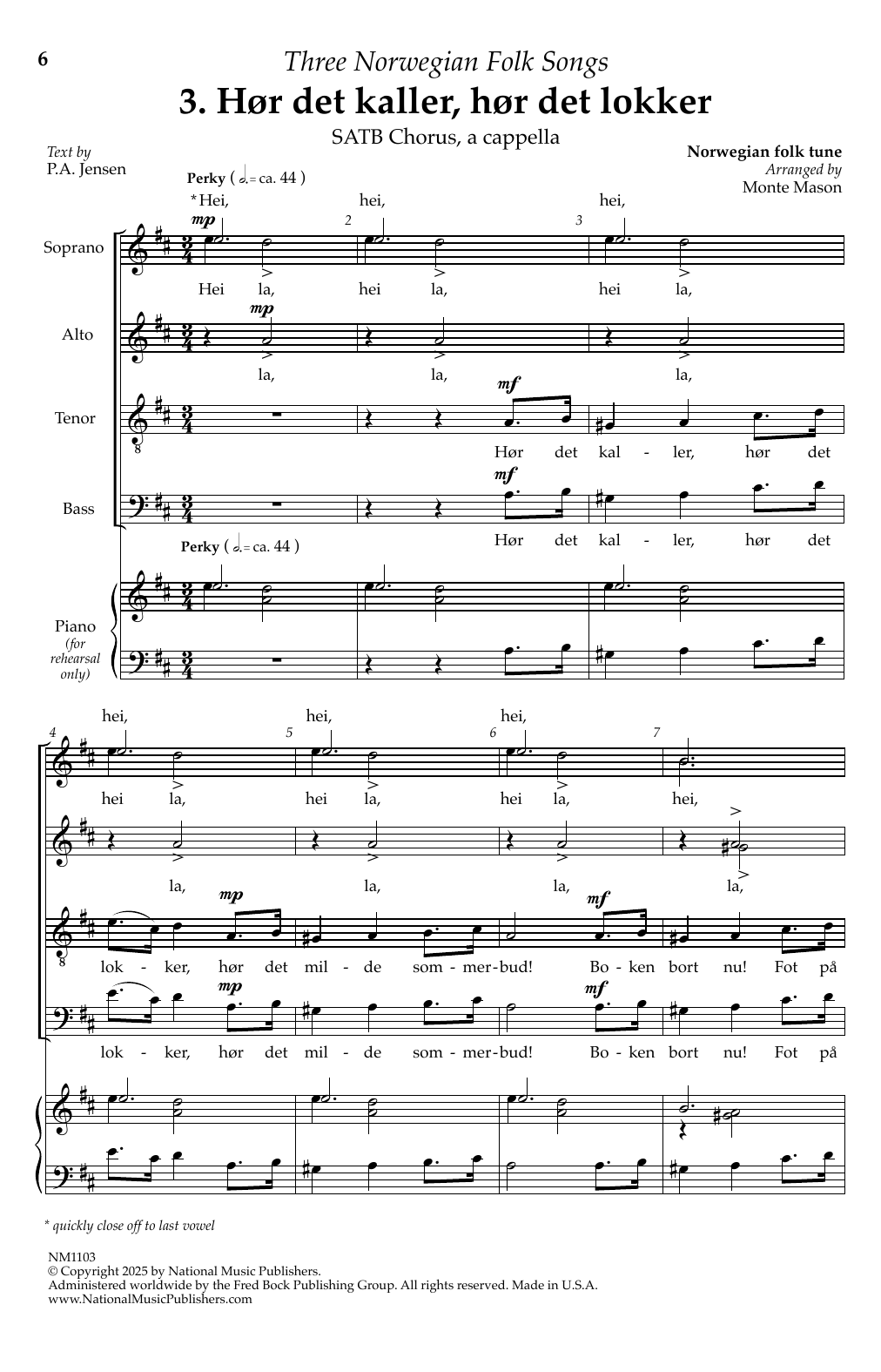 Monte Mason Hor det kaller, hor det lokker sheet music notes and chords arranged for SATB Choir