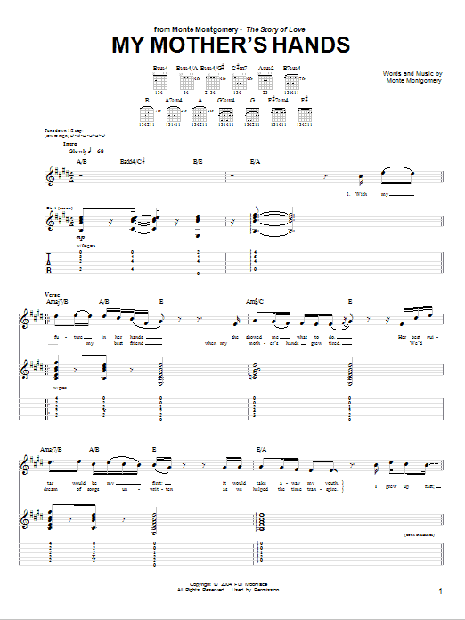 Monte Montgomery My Mother's Hands sheet music notes and chords arranged for Guitar Tab