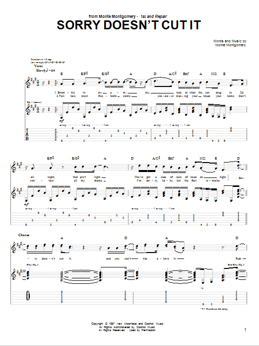 Monte Montgomery Sorry Doesn't Cut It sheet music notes and chords arranged for Guitar Tab