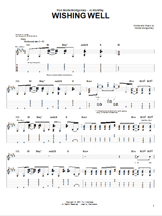 Monte Montgomery Wishing Well sheet music notes and chords arranged for Guitar Tab