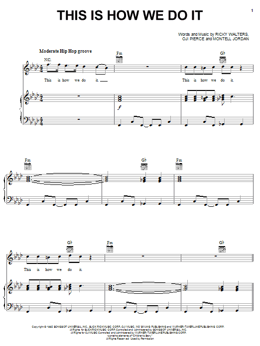 Montell Jordan This Is How We Do It sheet music notes and chords arranged for Real Book – Melody & Chords