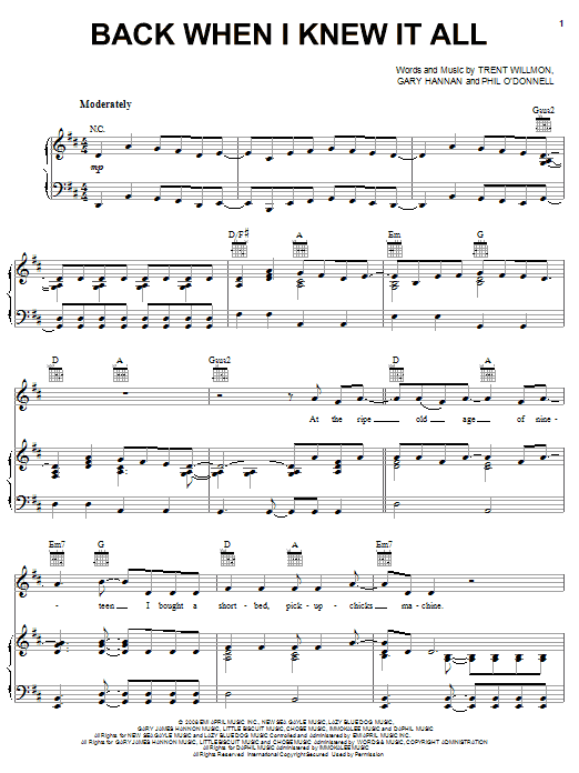 Montgomery Gentry Back When I Knew It All sheet music notes and chords arranged for Piano, Vocal & Guitar Chords (Right-Hand Melody)