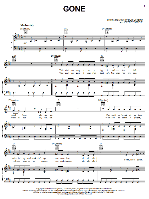 Montgomery Gentry Gone sheet music notes and chords arranged for Piano, Vocal & Guitar Chords (Right-Hand Melody)