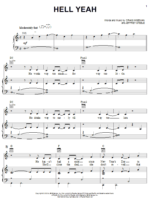 Montgomery Gentry Hell Yeah sheet music notes and chords arranged for Piano, Vocal & Guitar Chords (Right-Hand Melody)