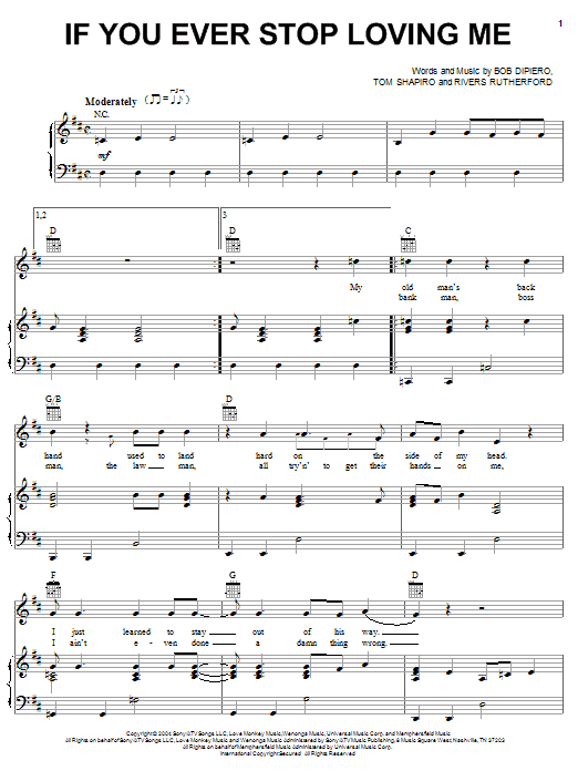 Montgomery Gentry If You Ever Stop Loving Me sheet music notes and chords arranged for Piano, Vocal & Guitar Chords (Right-Hand Melody)