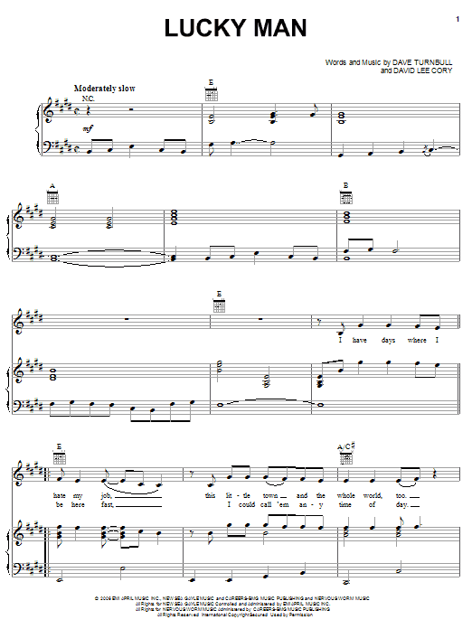 Montgomery Gentry Lucky Man sheet music notes and chords arranged for Piano, Vocal & Guitar Chords (Right-Hand Melody)