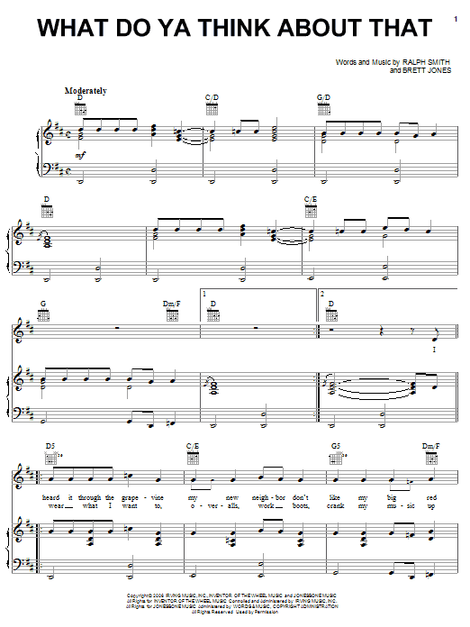 Montgomery Gentry What Do Ya Think About That sheet music notes and chords arranged for Piano, Vocal & Guitar Chords (Right-Hand Melody)
