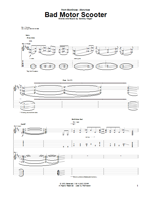Montrose Bad Motor Scooter sheet music notes and chords arranged for Guitar Tab