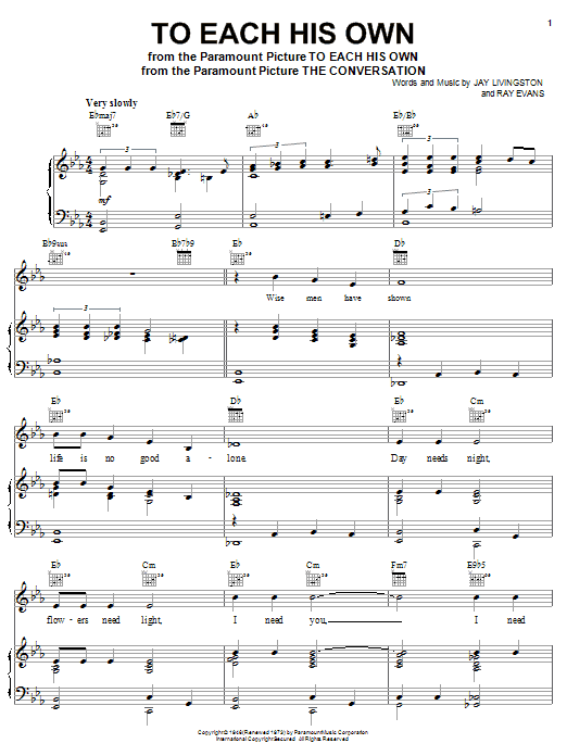 Monty Alexander To Each His Own sheet music notes and chords arranged for Piano, Vocal & Guitar Chords (Right-Hand Melody)
