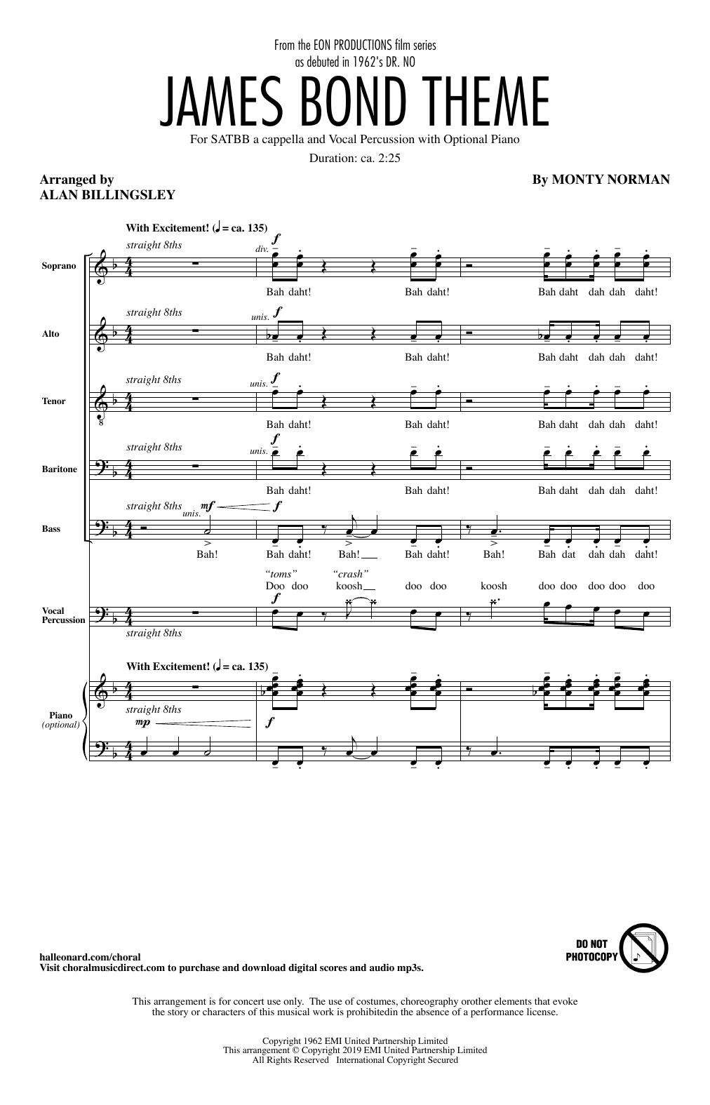 Monty Norman James Bond Theme (arr. Alan Billingsley) sheet music notes and chords arranged for SATB Choir