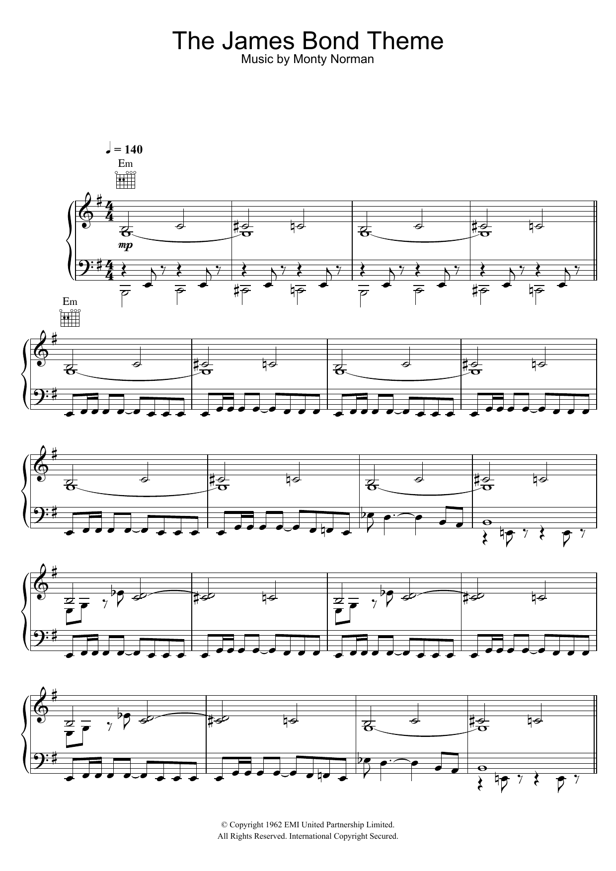Monty Norman The James Bond Theme sheet music notes and chords arranged for Easy Piano