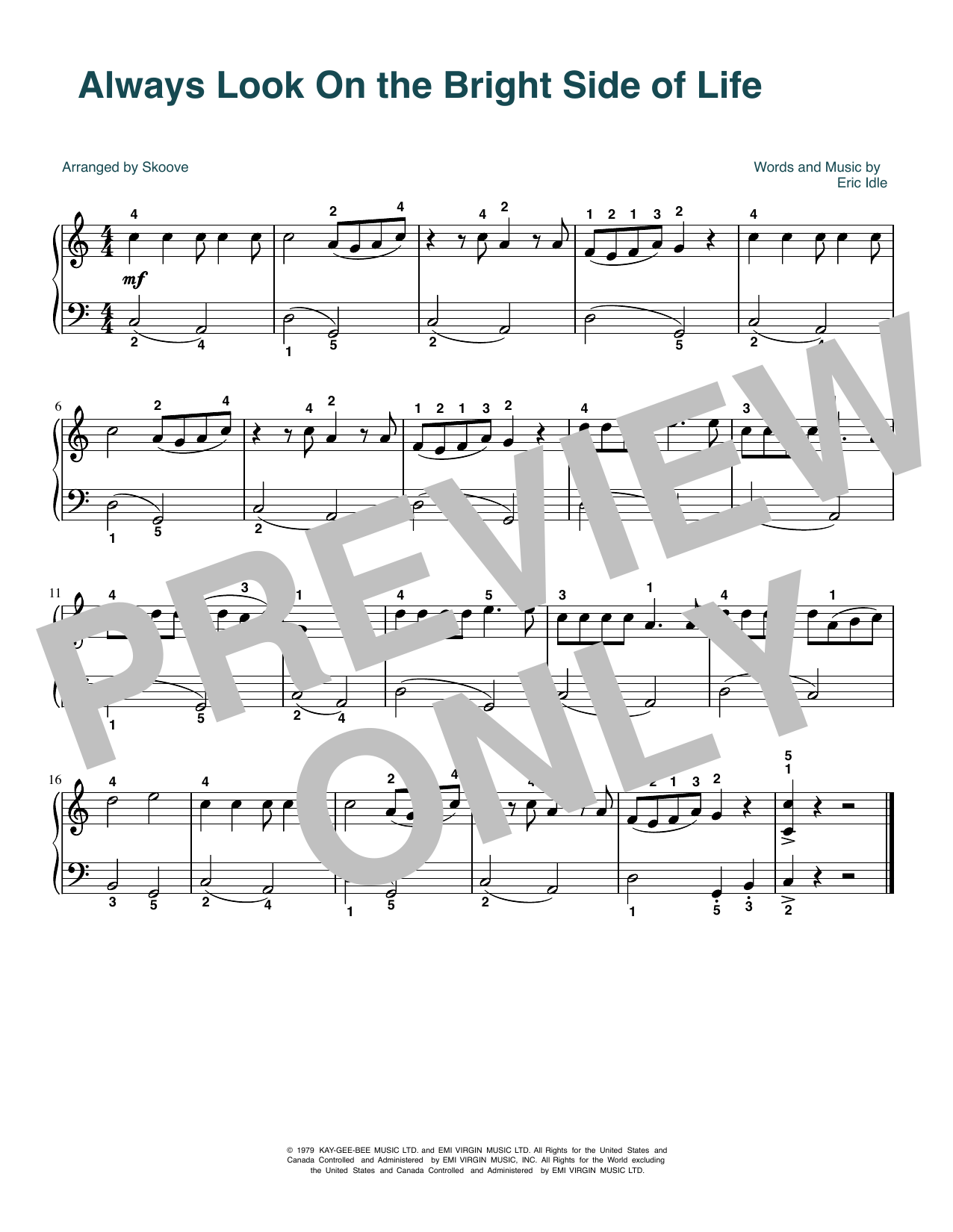 Monty Python Always Look On The Bright Side Of Life (arr. Skoove) sheet music notes and chords arranged for Beginner Piano (Abridged)