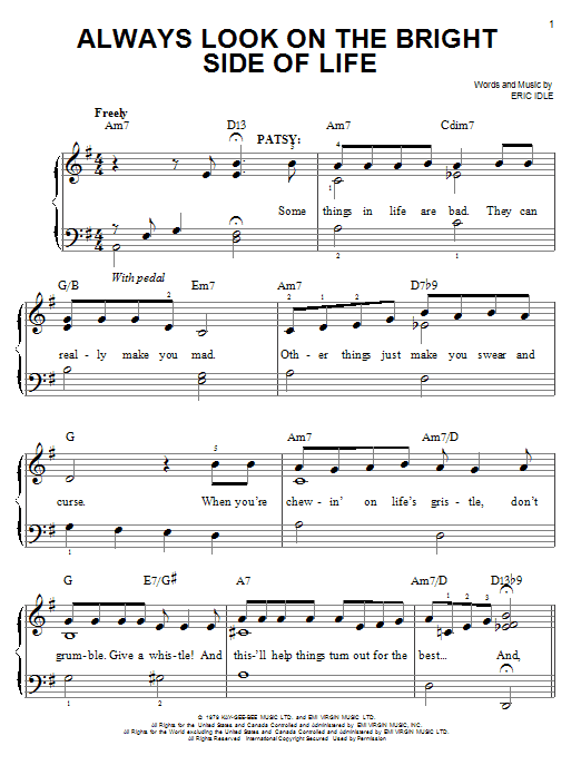 Monty Python's Spamalot Always Look On The Bright Side Of Life (from Monty Python's Spamalot) sheet music notes and chords arranged for Easy Piano