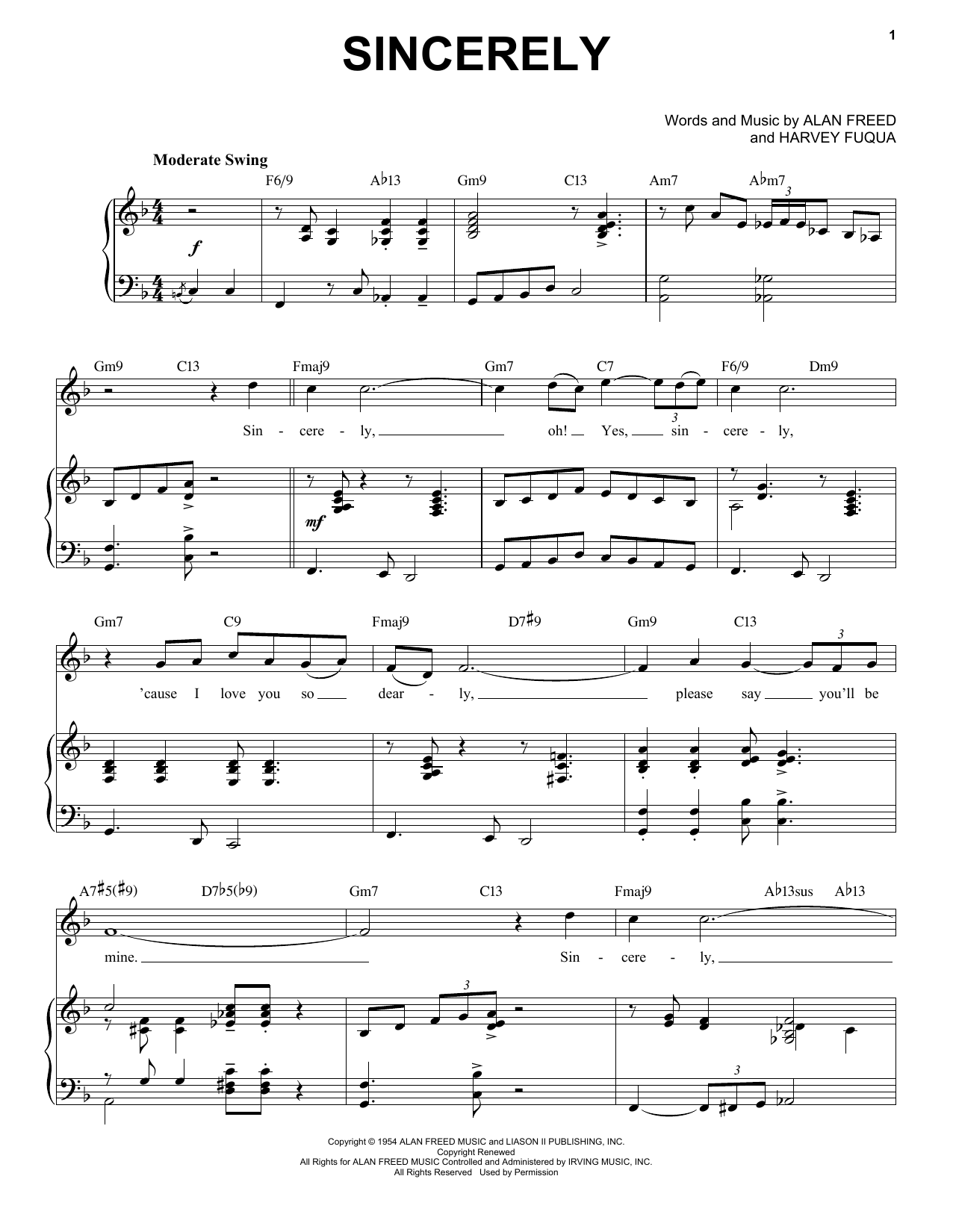 Moonglows Sincerely [Jazz version] (arr. Brent Edstrom) sheet music notes and chords arranged for Piano & Vocal