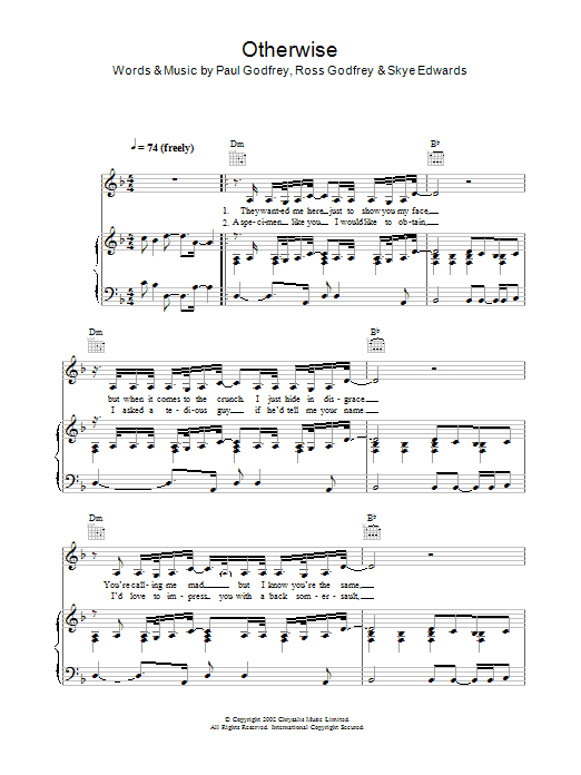 Morcheeba Otherwise sheet music notes and chords arranged for Piano, Vocal & Guitar Chords