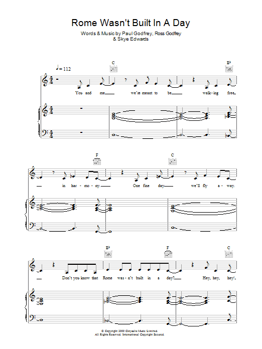 Morcheeba Rome Wasn't Built In A Day sheet music notes and chords arranged for Piano, Vocal & Guitar Chords