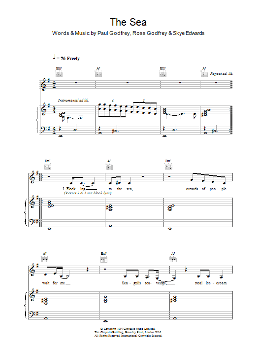 Morcheeba The Sea sheet music notes and chords arranged for Piano, Vocal & Guitar Chords