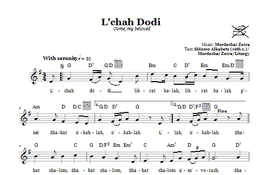 Mordechai Zeira L'chah Dodi (Come, My Beloved) sheet music notes and chords arranged for Lead Sheet / Fake Book